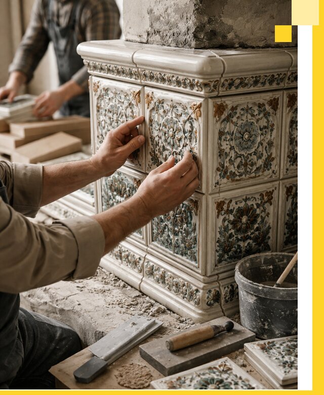 Изразцовые камины под ключ в Кызыле: проект и монтаж