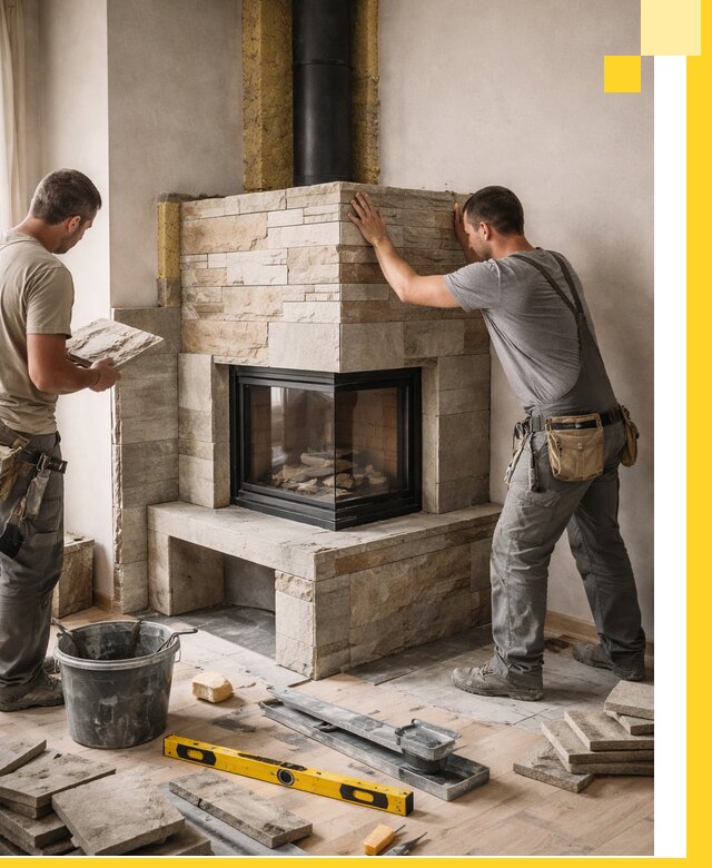 Угловые камины под ключ проект, монтаж и отделка в Кызыле