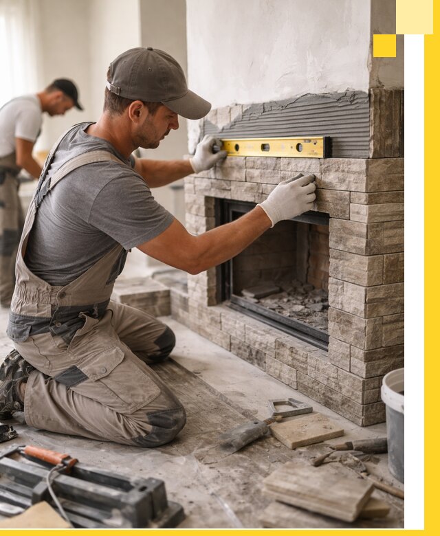 Облицовка каминов в Кызыле, монтаж и отделка натуральным камнем