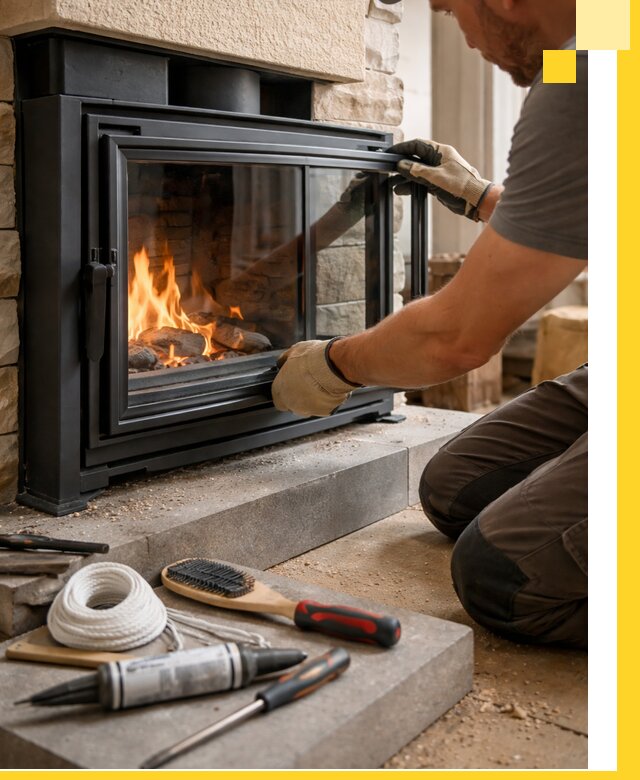 Производство, монтаж и доставка каминов со стеклом в Кызыле