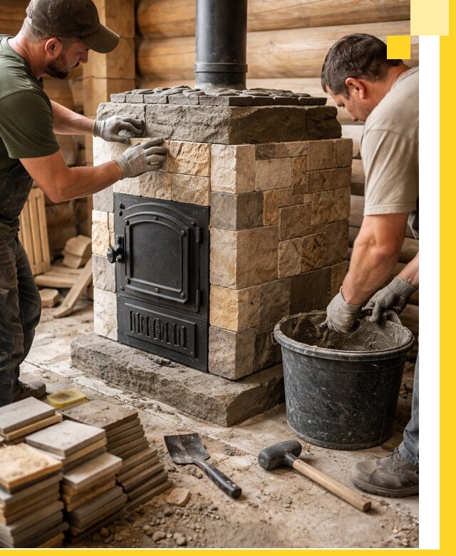 Облицовка банной печи под ключ в Кызыле: камень и плитка