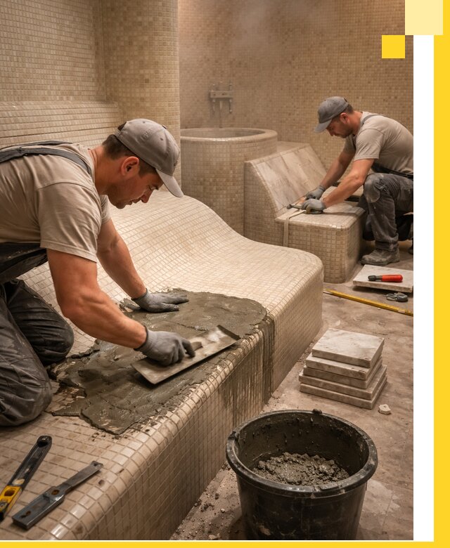 Лежаки для хамама под ключ в Кызыле, проект и монтаж