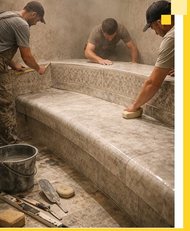 Изготовление и установка сидений для хамама в Кызыле