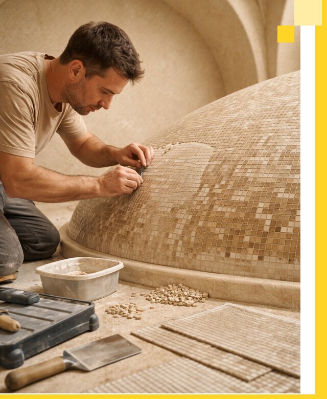 Профессиональная укладка мозаики для хамама под ключ в Кызыле