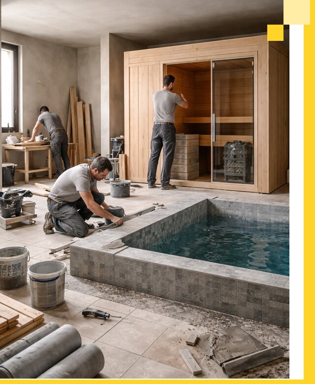 SPA зоны под ключ с бассейном сауной и печью в Кызыле